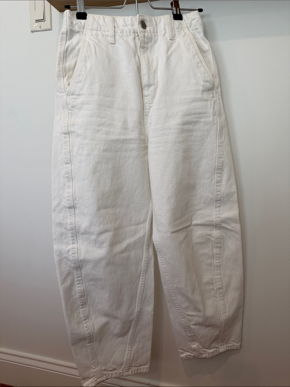 Zara White Cotton High-Waist Trousers